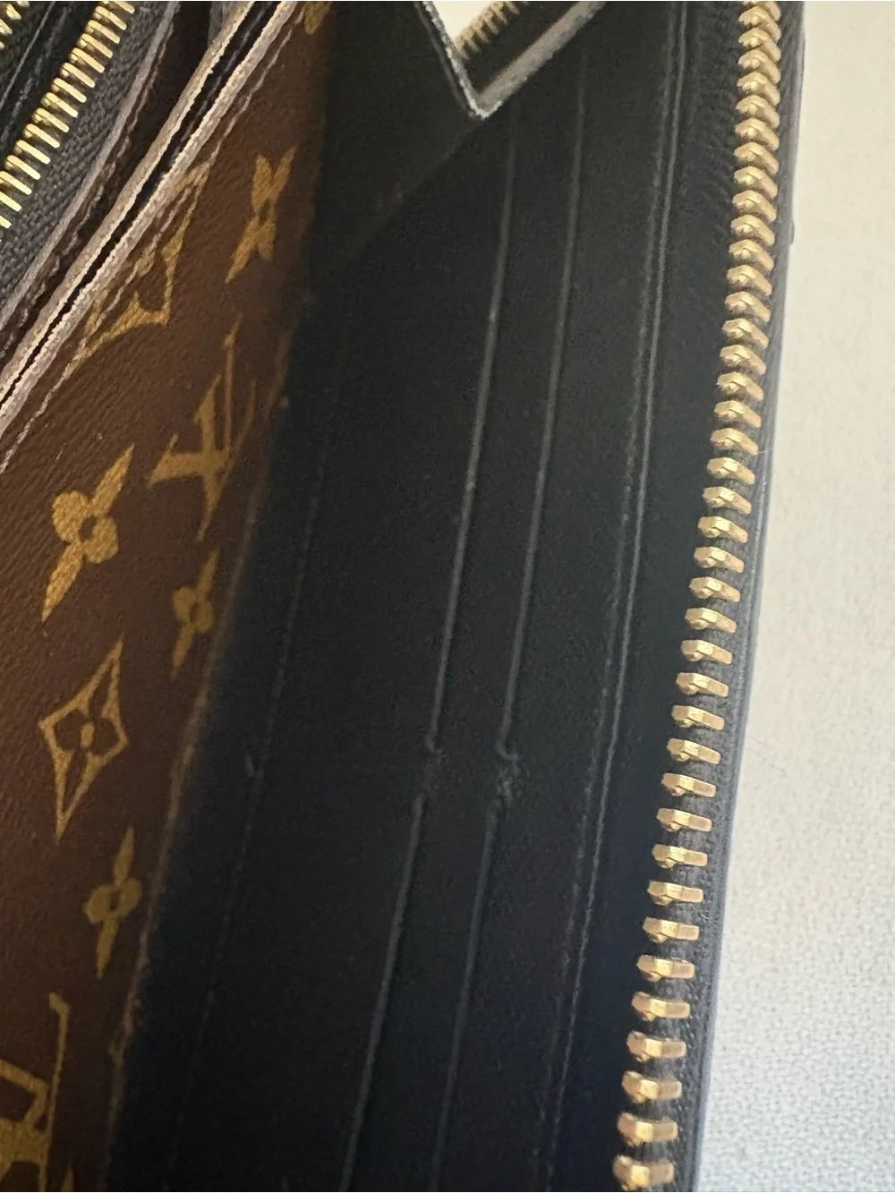 Louis Vuitton Monogram Zip Wallet in Brown with Black Trim Retiro Noir, box, bag